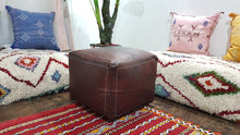 Load image into Gallery viewer, Square Moroccan Pouf DARK BROWN
