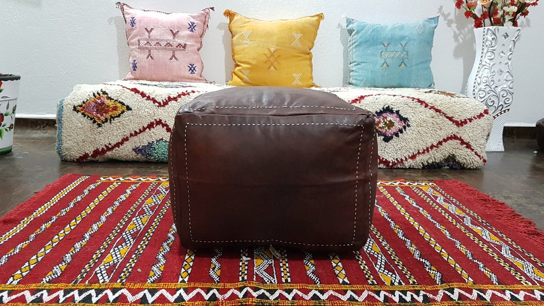 Square Moroccan Pouf DARK BROWN