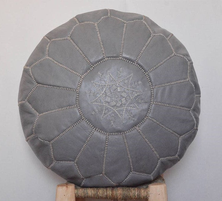 Traditional Moroccan Pouf GREY (DARK/SILVER)