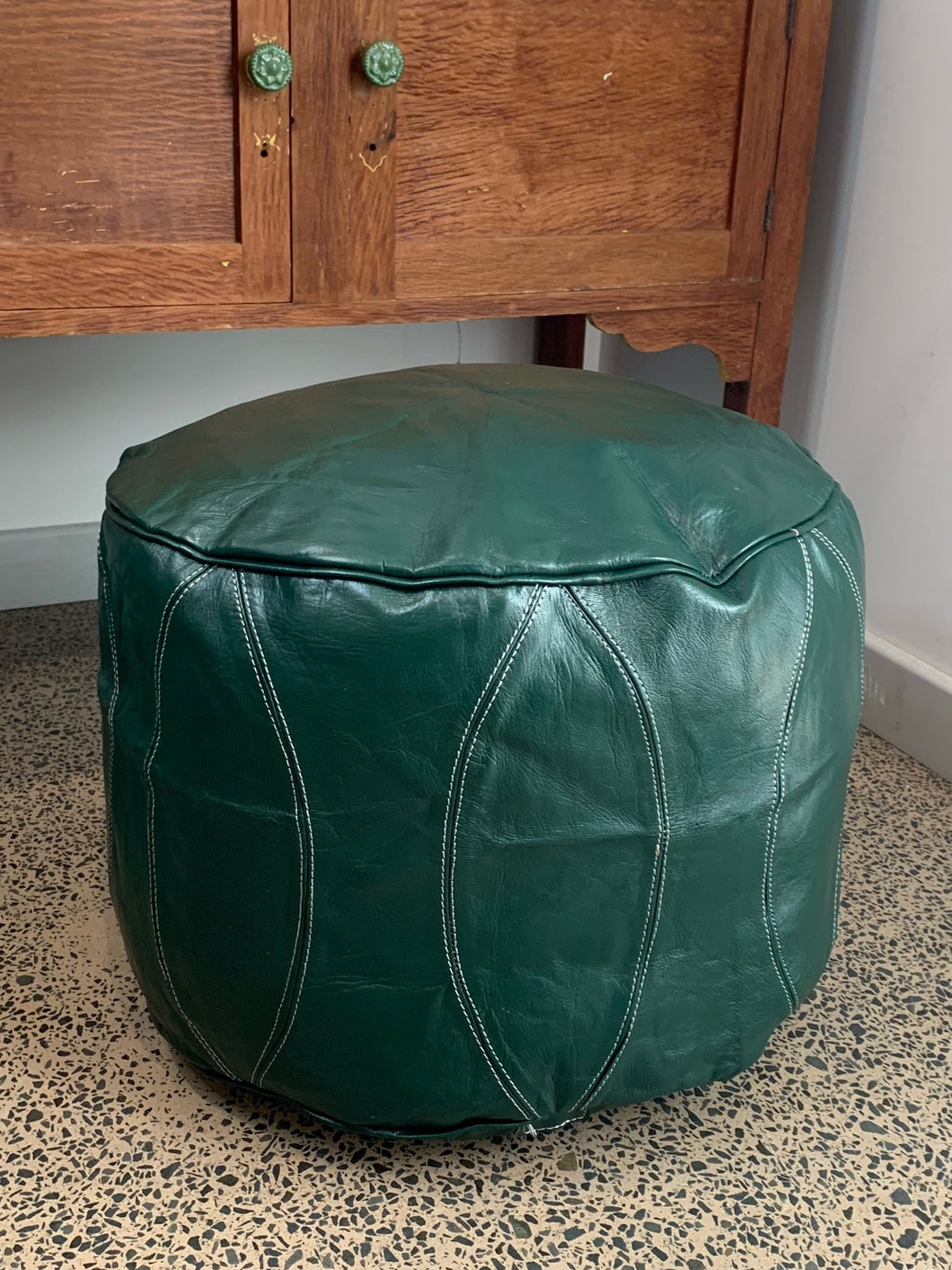 Round Moroccan Pouf GREEN