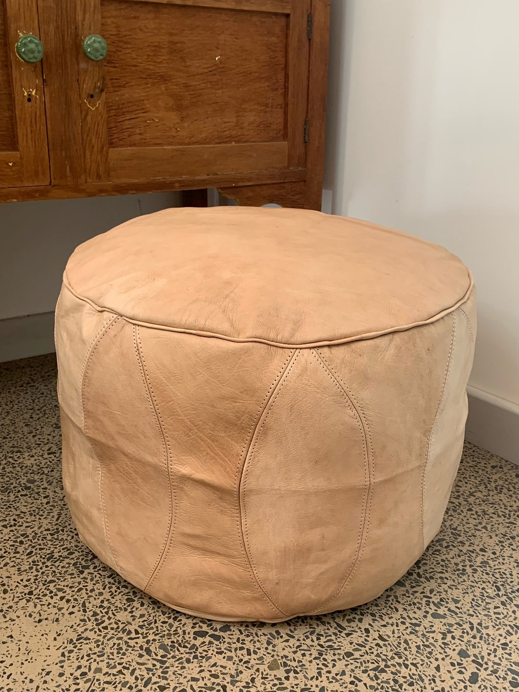 Round Moroccan Pouf NATURAL TAN