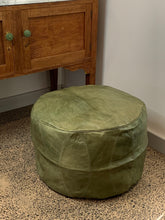 Load image into Gallery viewer, Round Moroccan Pouf OLIVE GREEN
