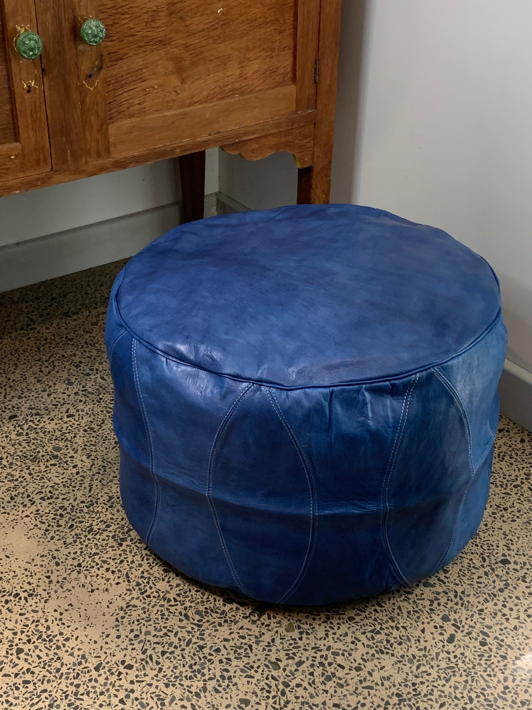 Round Moroccan Pouf SKY BLUE