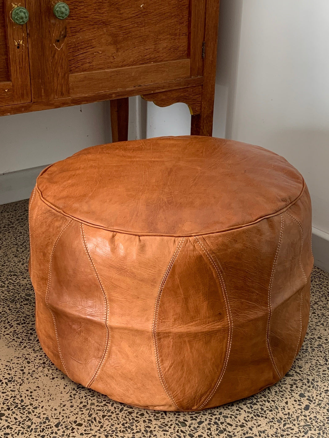 Round Moroccan Pouf TAN