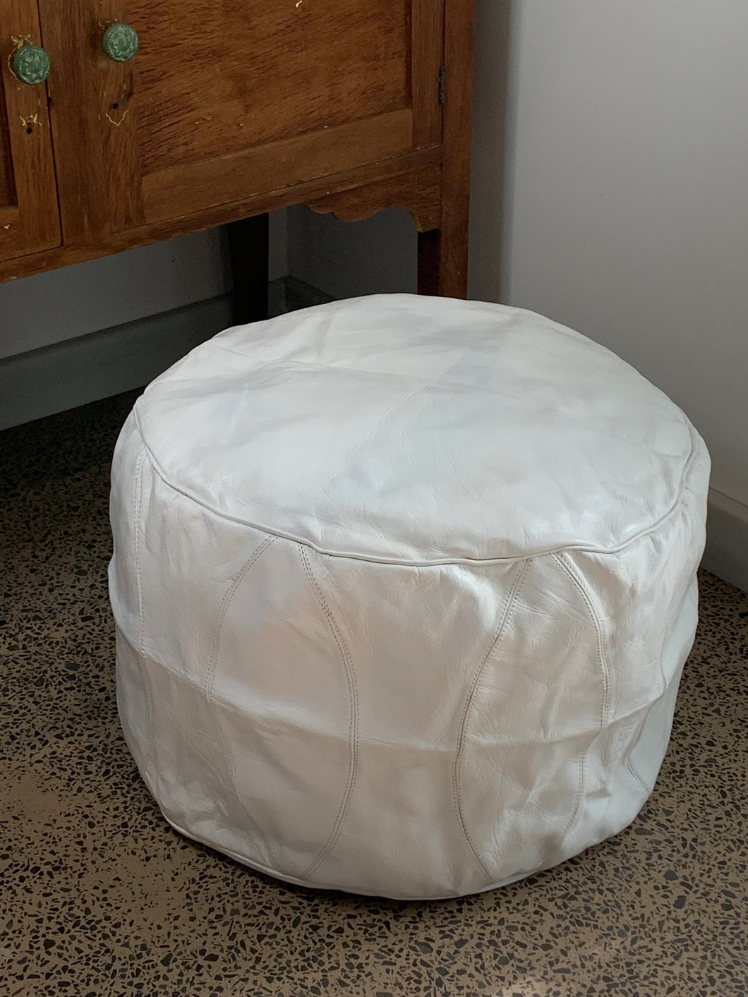 Round Moroccan Pouf WHITE