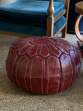 Load image into Gallery viewer, Stitched Moroccan Pouf BURGUNDY
