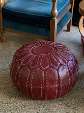 Load image into Gallery viewer, Stitched Moroccan Pouf BURGUNDY
