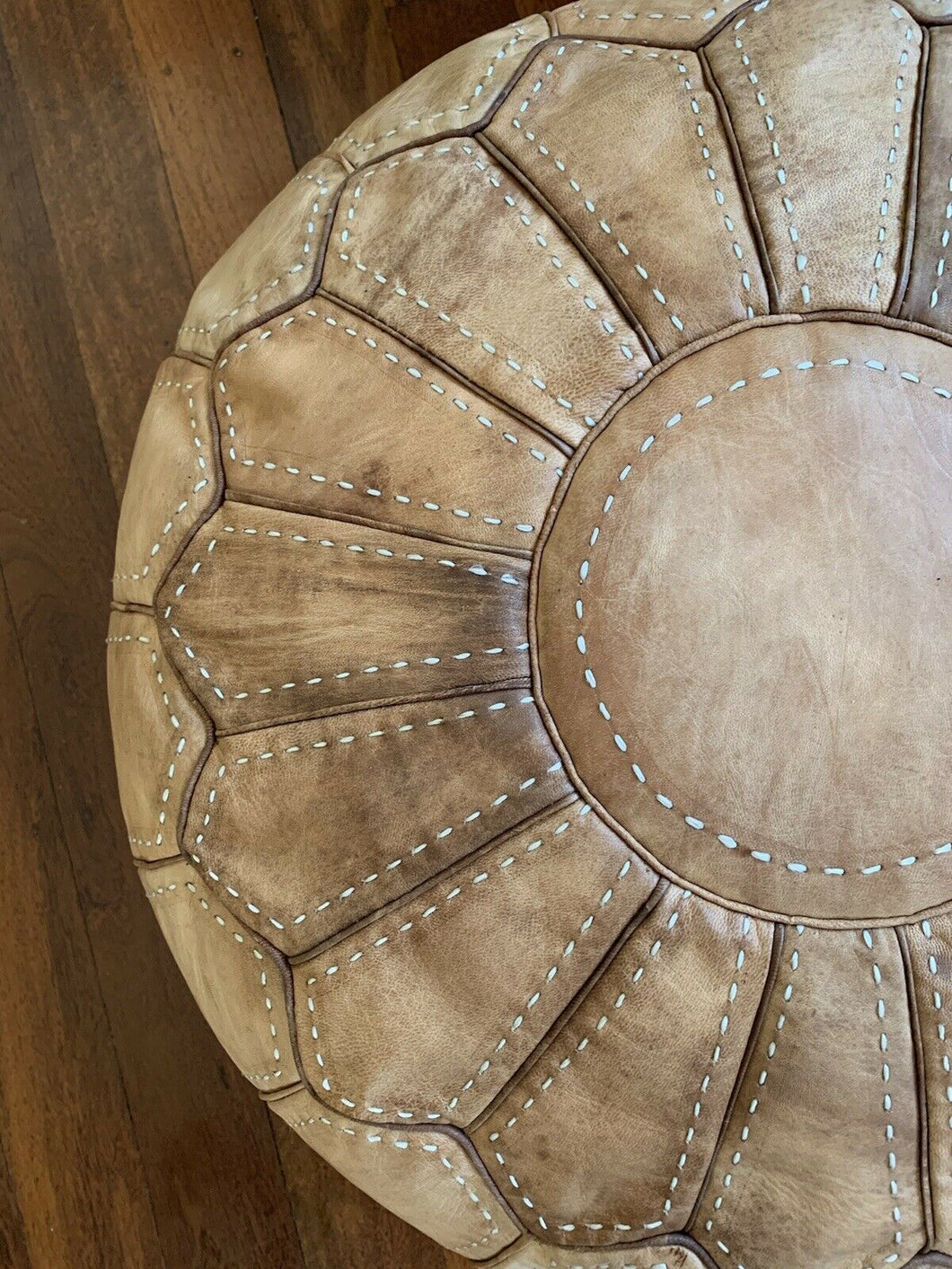 Stitched Moroccan Pouf TAN