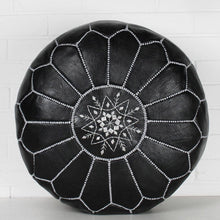 Load image into Gallery viewer, Traditional Moroccan Pouf BLACK (WHITE)
