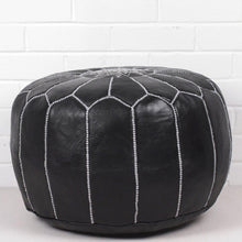 Load image into Gallery viewer, Traditional Moroccan Pouf BLACK (WHITE)
