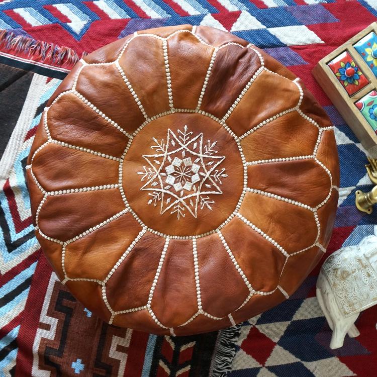 Traditional Moroccan Pouf TAN (LIGHTLY OILED)