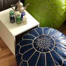 Load image into Gallery viewer, Traditional Moroccan Pouf BLUE (NAVY WHITE)
