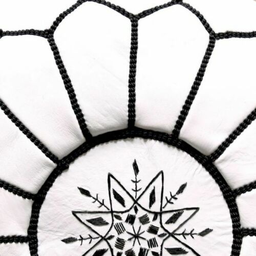 Traditional Moroccan Pouf WHITE (BLACK)