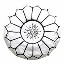 Load image into Gallery viewer, Traditional Moroccan Pouf WHITE (BLACK)
