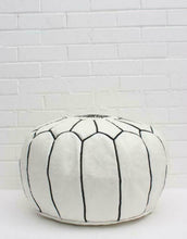 Load image into Gallery viewer, Traditional Moroccan Pouf WHITE (BLACK)
