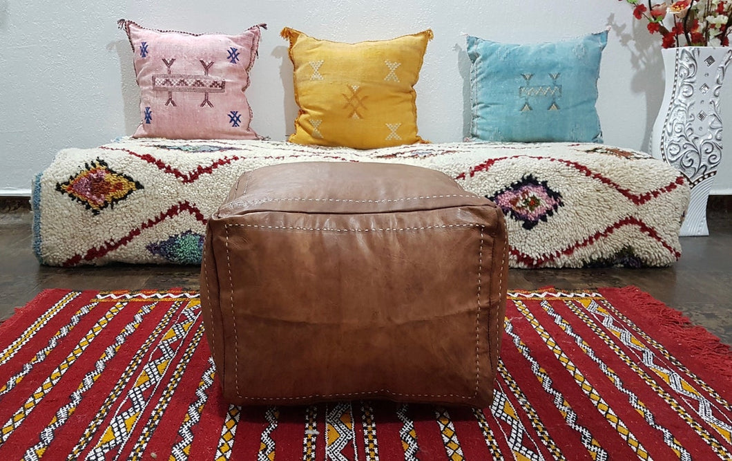 Square Moroccan Pouf TAN